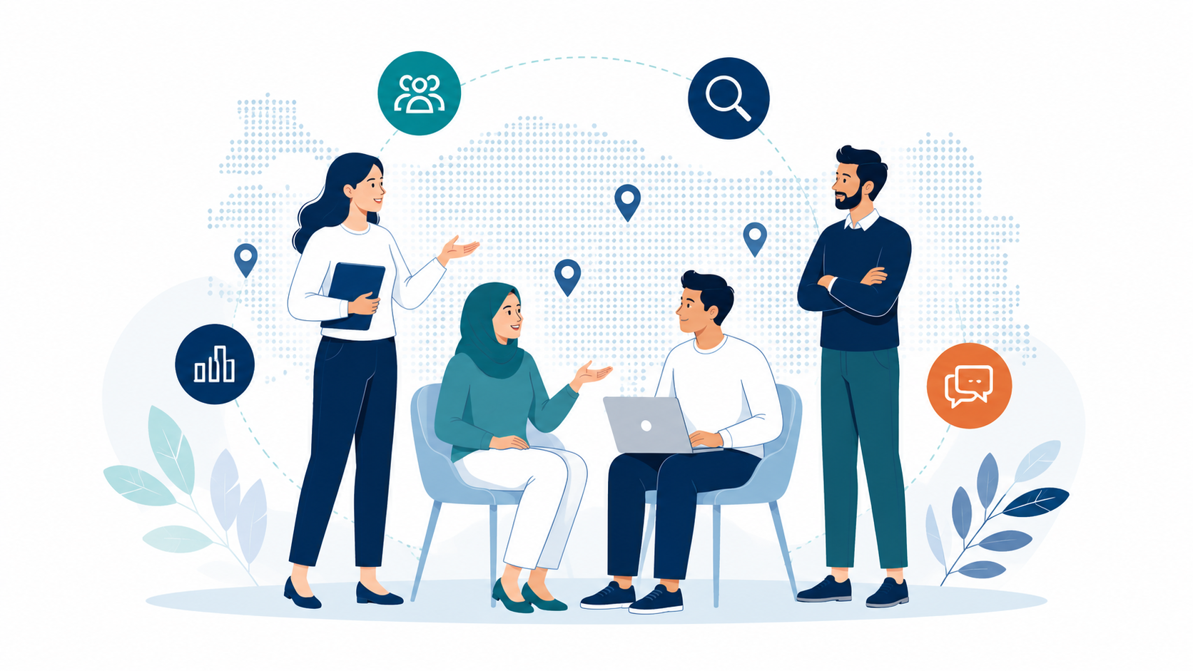 Researchers and community members discussing social cohesion in Türkiye